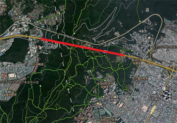 부산 동래구 온천동과 북구 만덕동을 연결하는 제2만덕터널 위치도(사진: 부산시 제공).