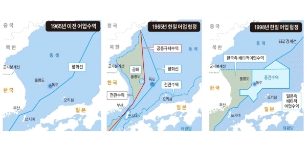 1998년 한일 어업 협정을 맺을 당시 EEZ 경계선을 그었을 때부터 중간 수역에 독도가 포함됐다(사진: 이상훈 씨 제공).