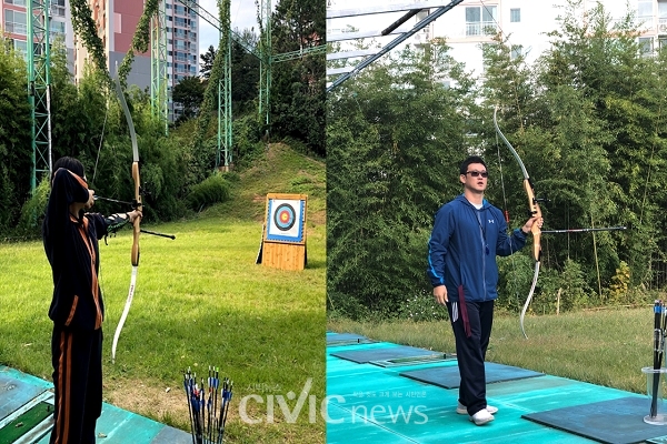 더 이상 사용할 수 없었던 실외골프장이 양궁장으로 탈바꿈했다. 양궁장에서 김정욱 씨가 직접 양궁수업을 진행하고 있다(사진: 김정욱 제공).