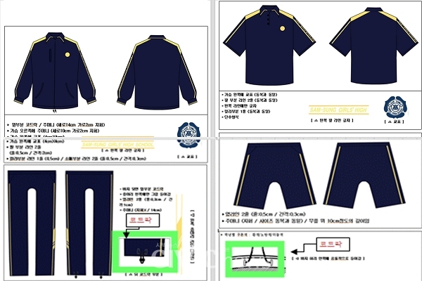 공모전에 응모한 팀 중에서 투표를 통해 한 디자인을 선정 후, 선정된 디자인을 기본으로 기존 체육복의 단점을 보완하고, 수정을 거쳐서, 최종 완성된 체육복 디자인이다(사진: 김정욱 제공).