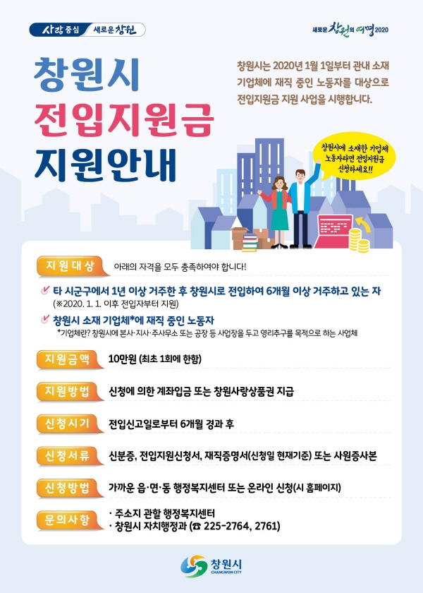 창원시의 기업체 노동자 전입지원금 지원에 관한 포스터(사진: 창원시 제공)