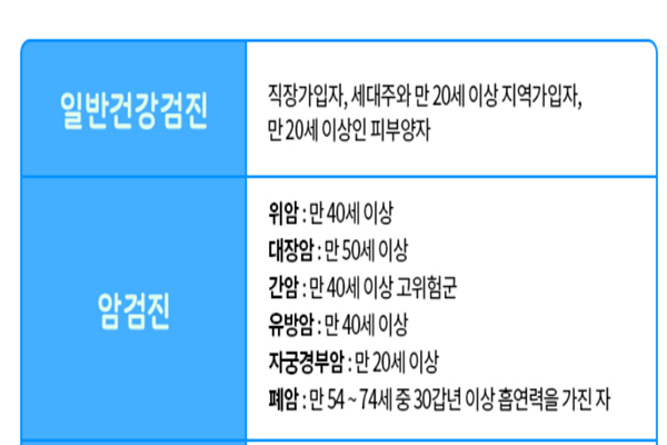 일반건강검진과 암 검진은 나이대별로 대상자를 나누고 있다(사진: 대한민국 정책 브리핑 홈페이지 캡처).