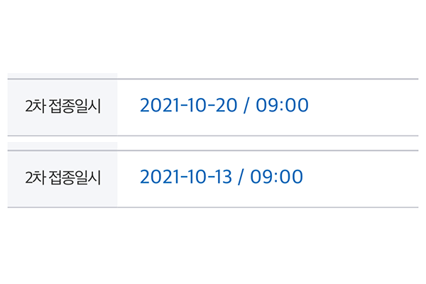 다음 달 셋째 주에 2차 접종이 예정됐었기 때문에 접종 간격이 1주 단축된 것을 볼 수 있다(사진: 취재기자 허시언).