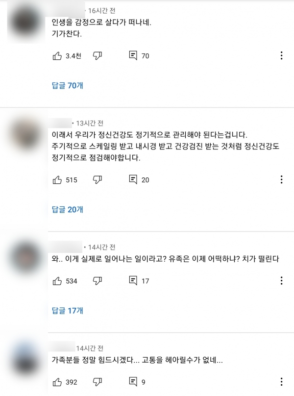 해당 사건이 보도된 언론사 댓글에 누리꾼들이 안타까움과 동시에 범인에게 비난을 하고 있다(사진: MBC뉴스 유튜브 댓글 캡처).